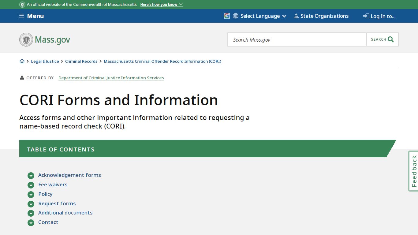 CORI Forms and Information | Mass.gov