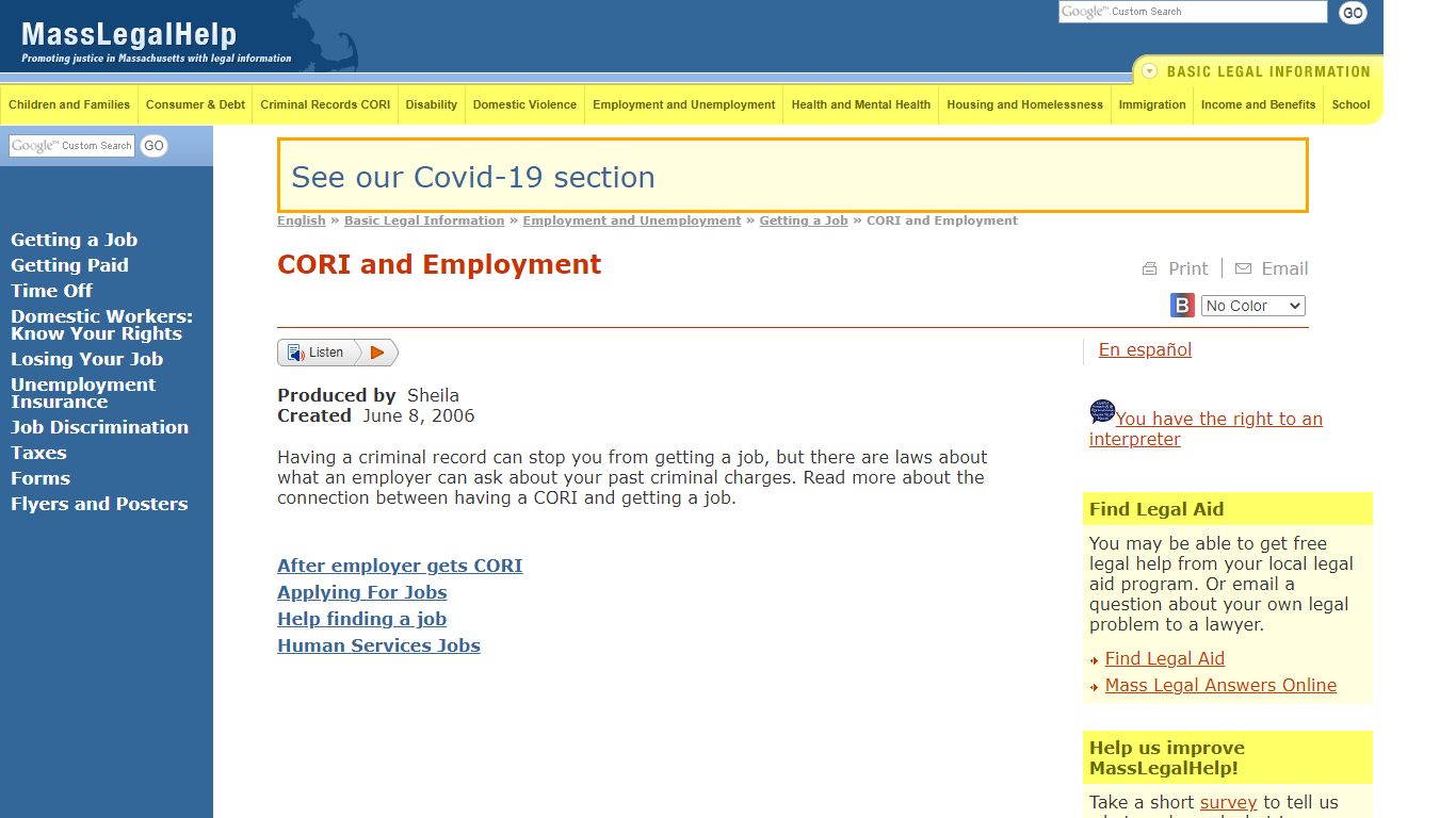 CORI and Employment - MassLegalHelp