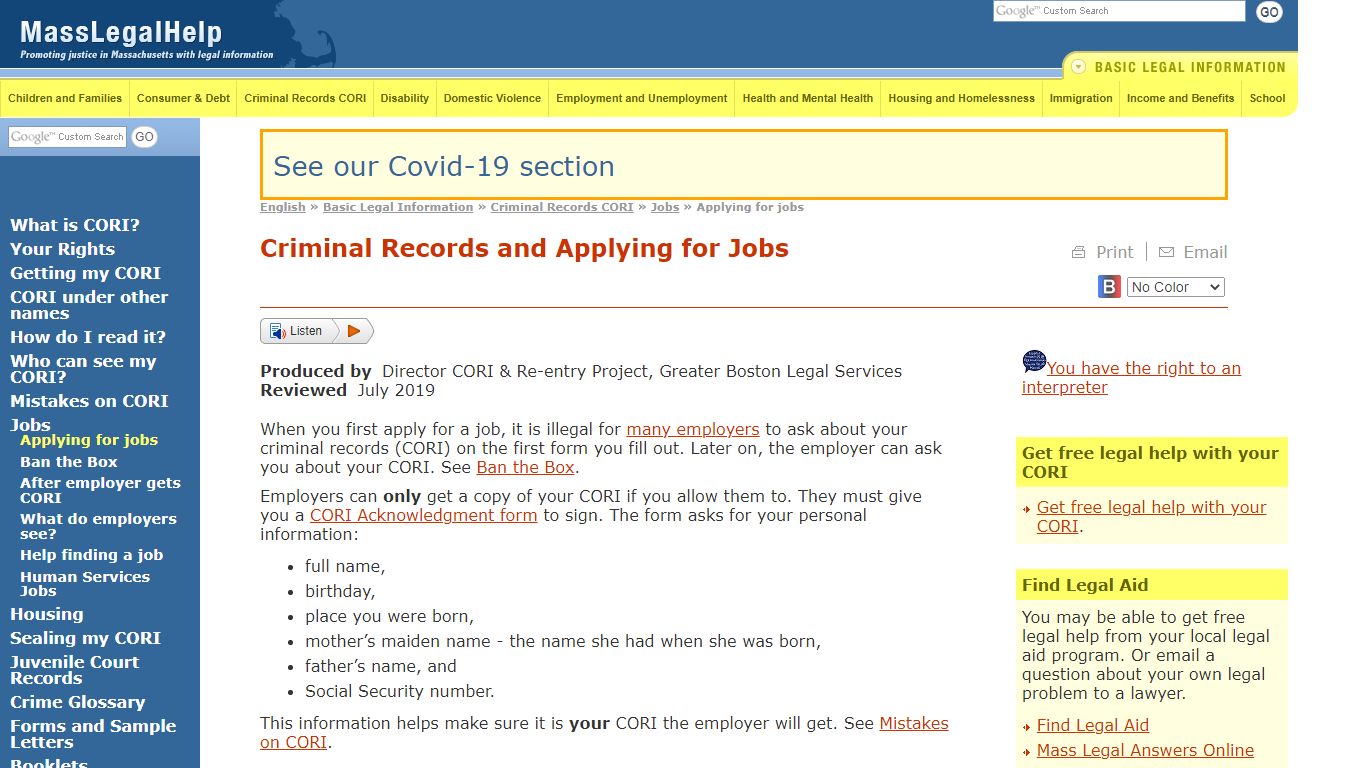 Criminal Records and Applying for Jobs - MassLegalHelp